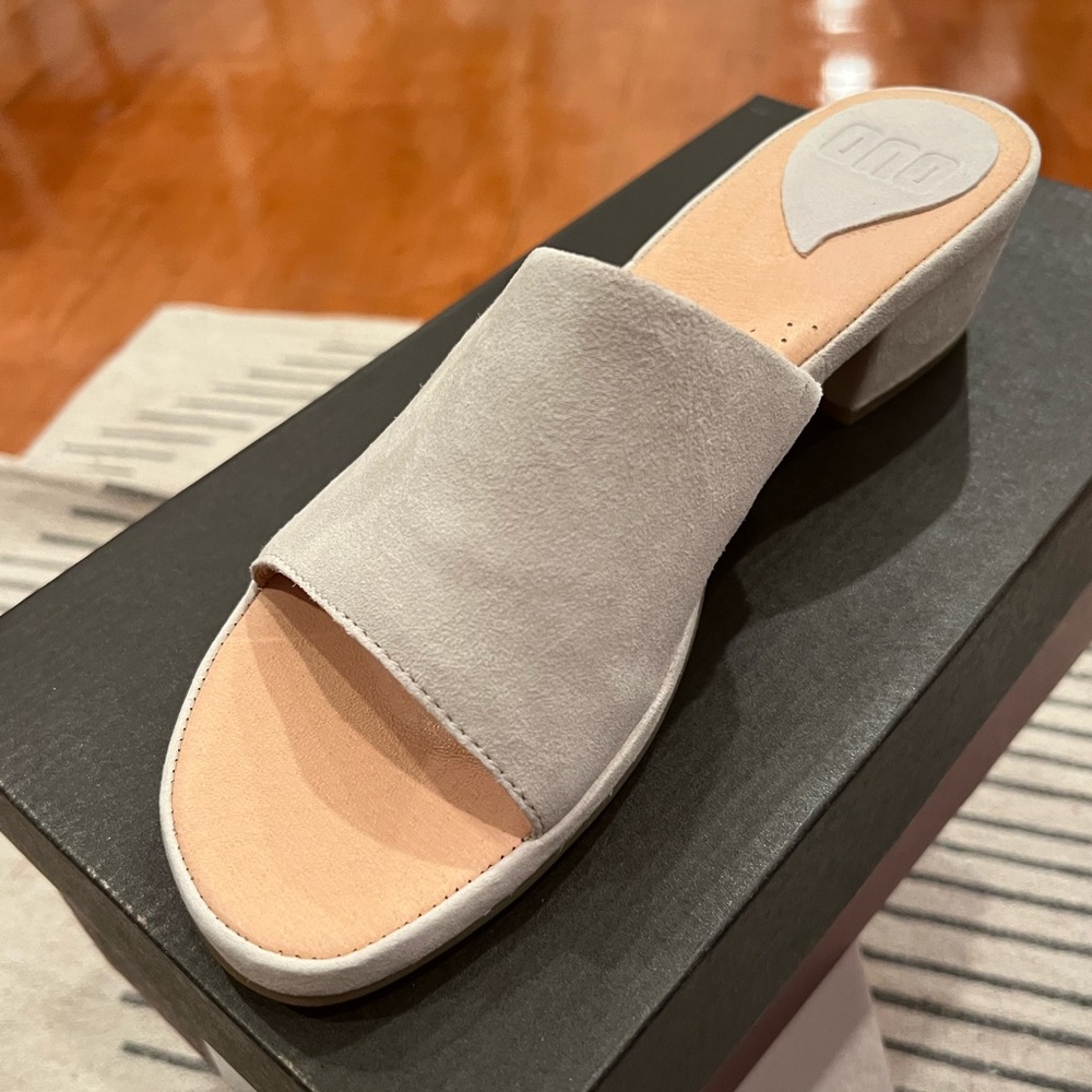 Grey suede slides